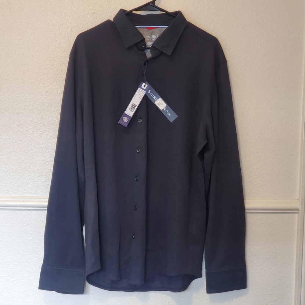 Stone Rose Mens Black Knit Long Sleeve Button Down Shirt T18226 XL NWT
